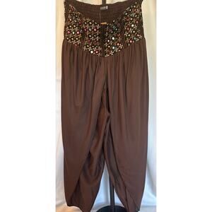 Earthbound Boho Harem Pants NWT Embroidered Smocked Waist Festival Yoga Lounge